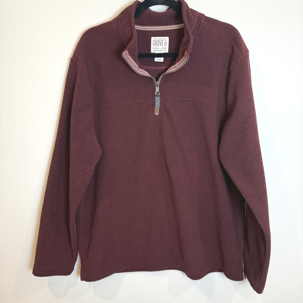 Grove & Hollow Mens Quarter Zip Textured Pullover Sweater Burgundy Size L
